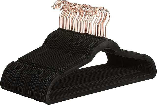 Amazon Basics Velvet Suit Hangers, 30-Pack, Black/Gold