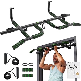 New Upgrade Pull Up Bar for Doorway with Ergonomic Grip - Upto 440 Lbs Capacity, No Screwing or Slipping - USA Original Patent, Designed, Shipped, Warranty - Amazon product rated Grade B