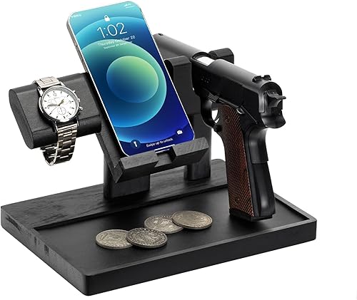 Estante para Pistola para Caja Fuerte de Armas, Soporte de Rack de Pistola de Madera para Arma, Estación de Acoplamiento para Teléfono como