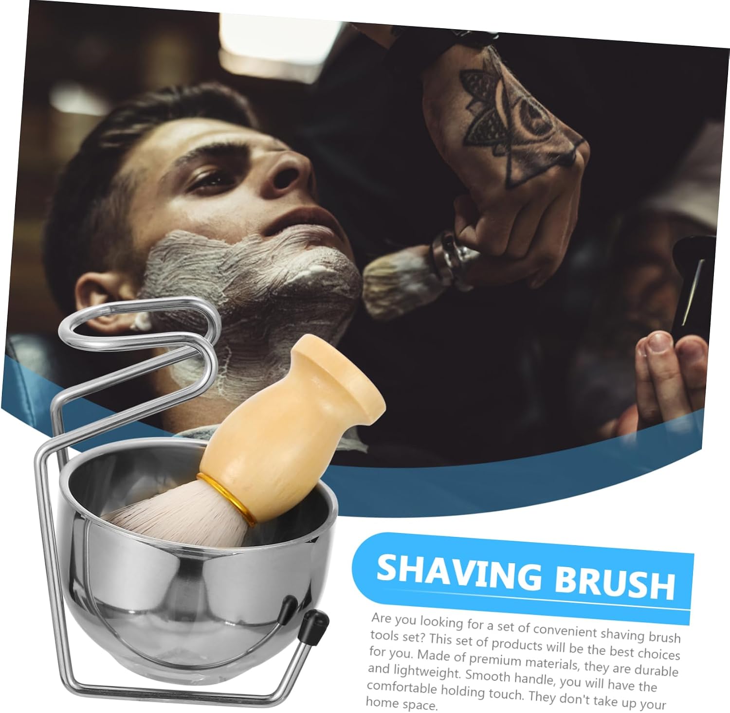 Professional Beard Brush Set with Stainless Steel Rack Shaving Bowl and Facial Cleaning Brush Home and Salon Use Space-saving Design for Travel and Business