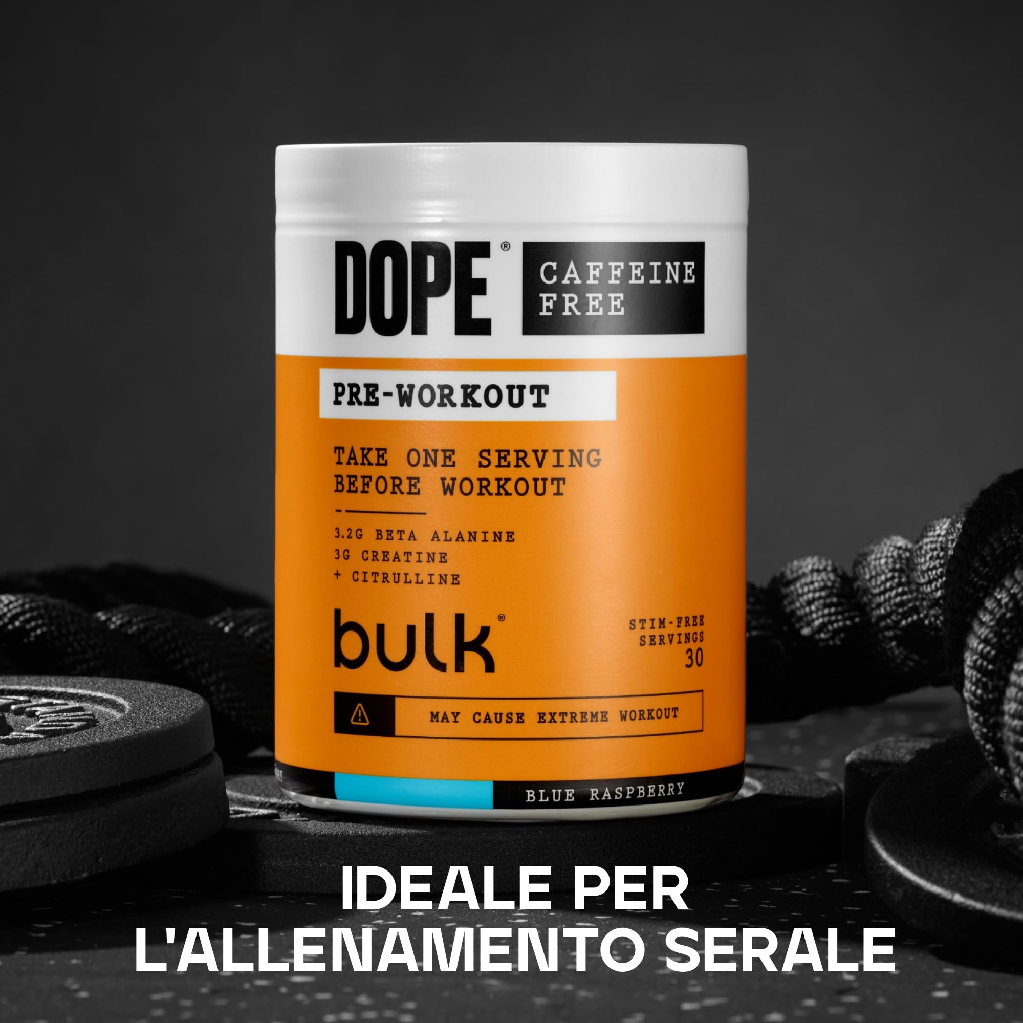 Dope Polvere Pre-Workout Senza Caffeina | Strawberry Lime | 510g | 30 Porzioni | Senza Stimolanti | 3,2g Beta Alanina | 3g Creatina | Miscela Citrullina AAKG | Vitamina B6 | Potenza, Resistenza