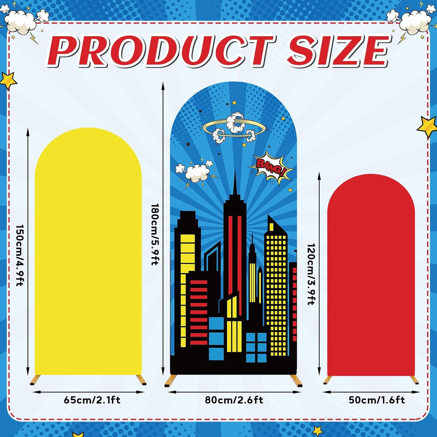 chiazllta 3 PCS Super Theme Hero Arch Backdrop Cover Hero Birthday Decorations Polyester Arch Stand Cover Heroes Photography Background for Photo Props Baby Shower Cosplay Wedding Backdrop Supplies image 2