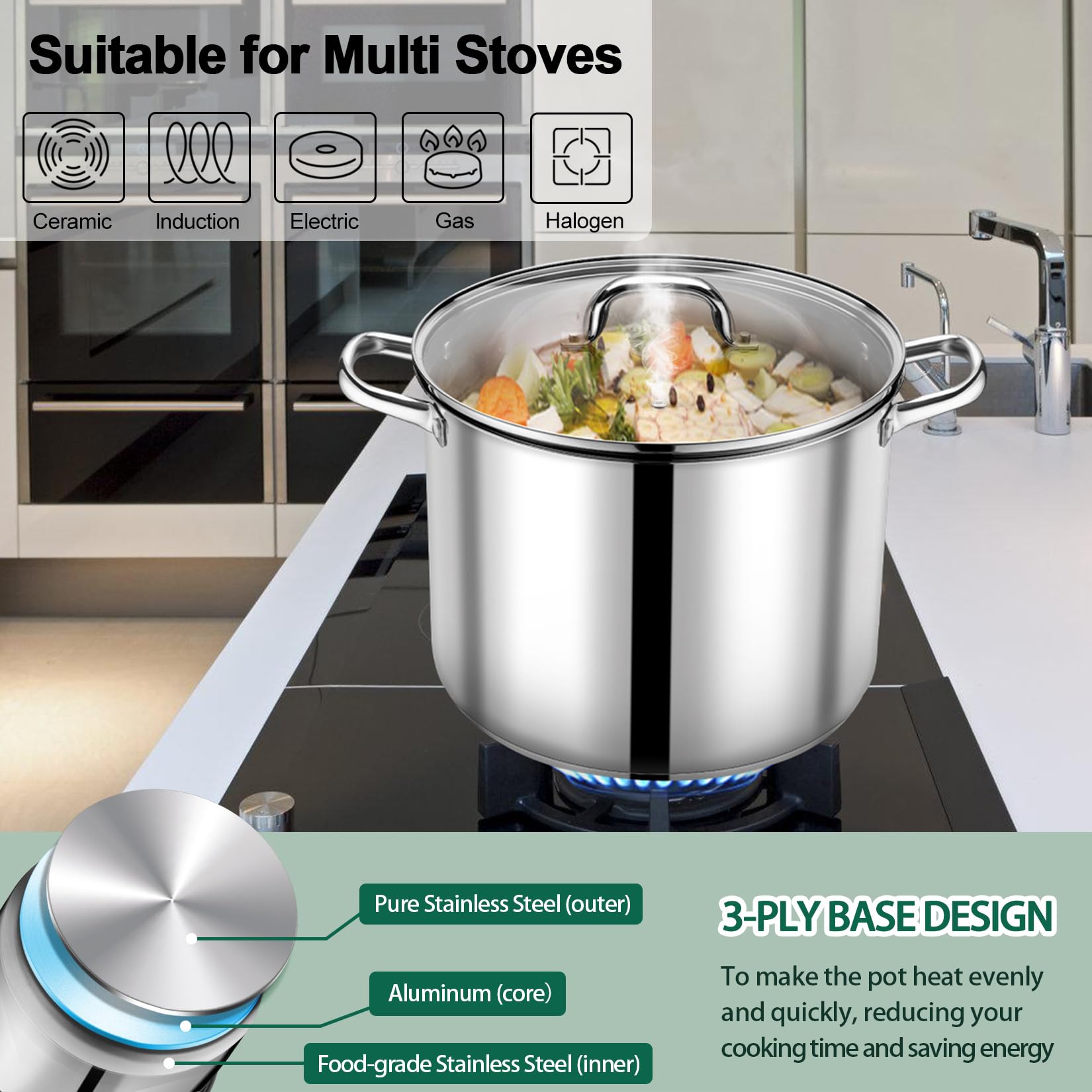 Amazon.com: P&P CHEF 20 QT Stainless Steel Stock Pot with Lid