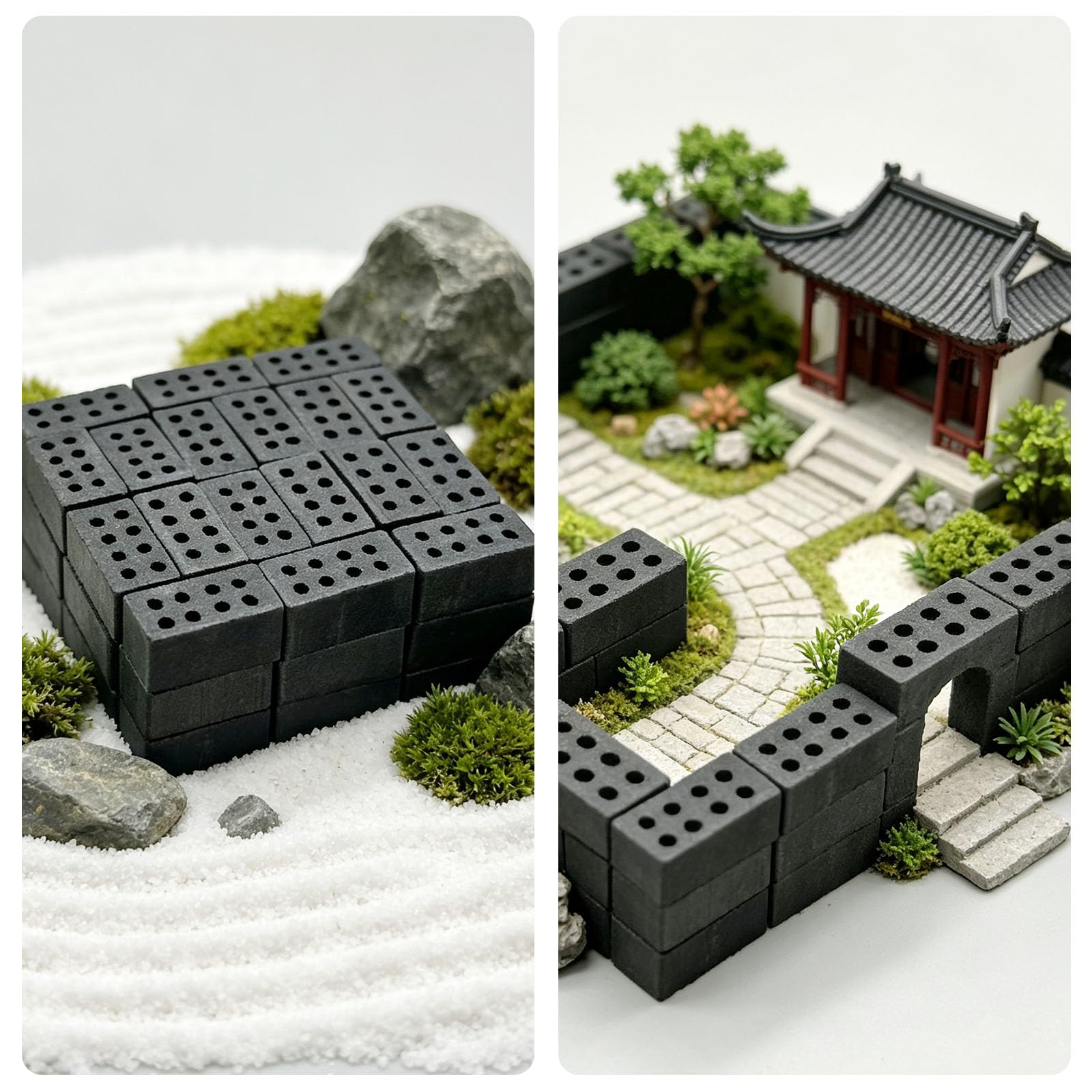 Miniaturowe cegły miniaturowe cegły model cegieł, mini szare cegły, model, stół piaskowy, akcesoria mikrokrajobrazowe, DIY, domek dla lalek, diorama, wróżka (szara, 300 szt., wersja o