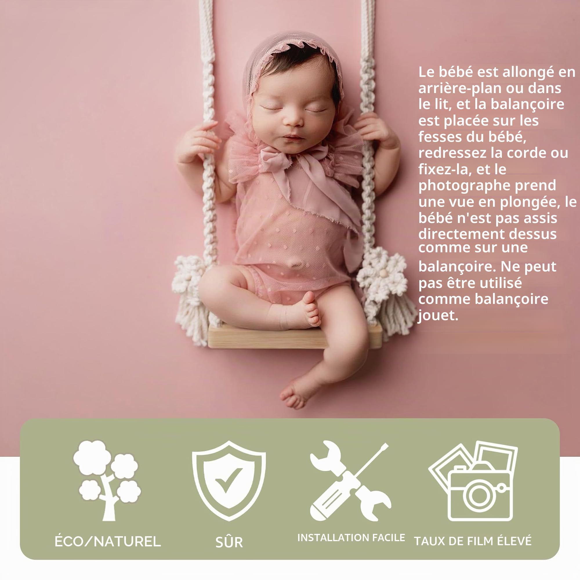 Balançoire pour Bébé Nouveau-Né - Balançoire en Bois, Petite Balançoire en Bois, Accessoires de Séance Photo pour Bébé, Accessoires de Studio