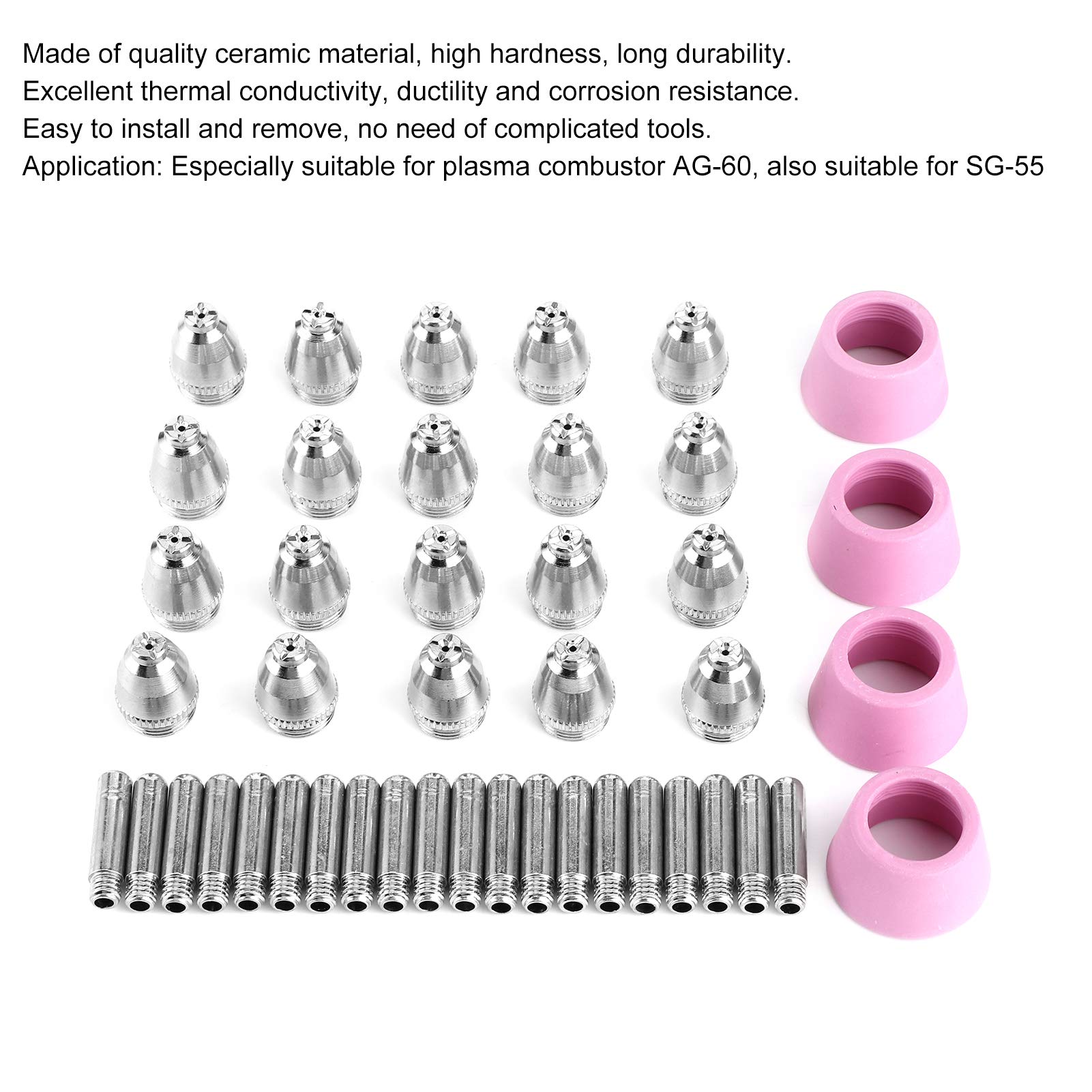 44 pezzi kit tappo di protezione pinza ugello torcia di saldatura acciaio ceramico viola placca componenti di ricambio per combustore al plasma AG60 SG55 materiali di consumo