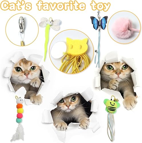 Miniatura 3 de Juguetes para gatos, 6 piezas con varita interactiva y juguetes para puerta colgante, juguete interactivo de plumas para gatos de interior, gatos