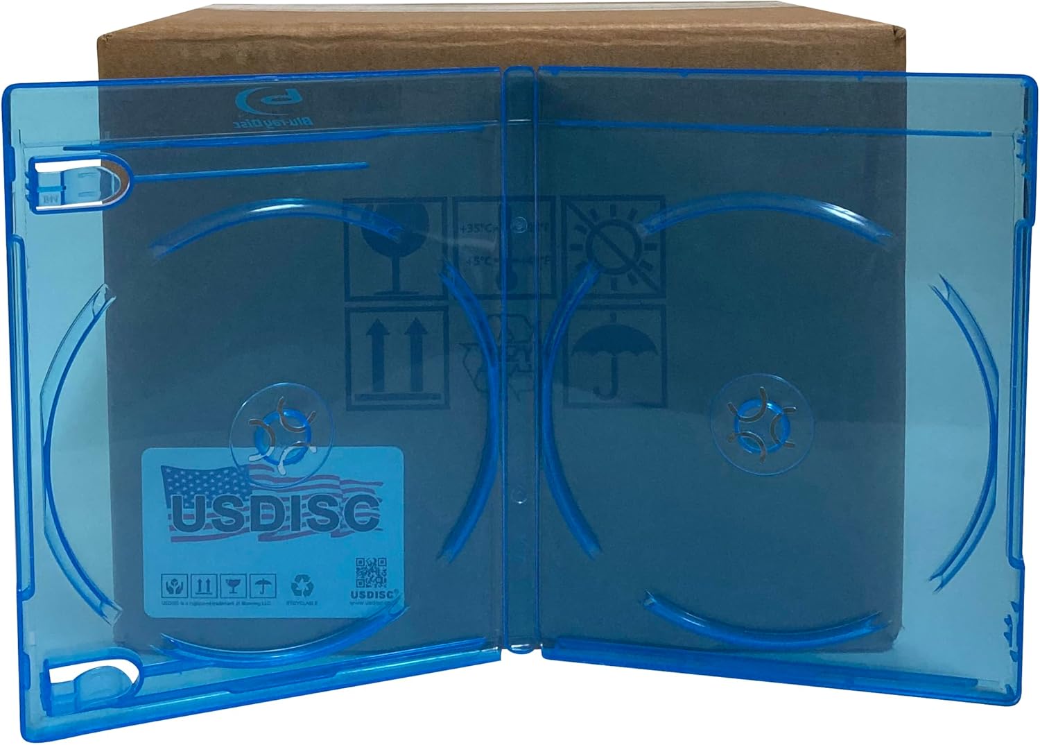USDISC Blu-ray Cases Standard 12mm, Double 2 Disc, Clear Blue, Pack of 50