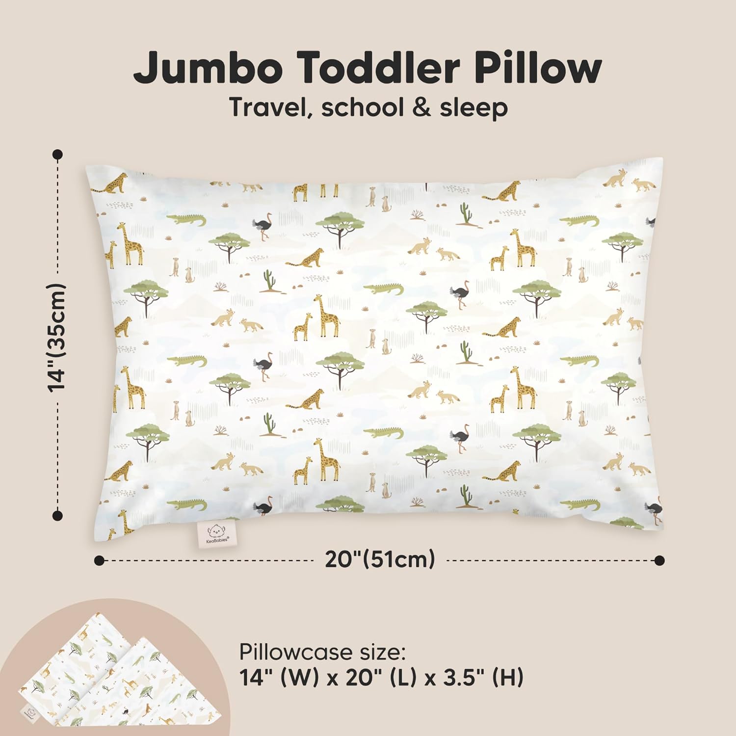Keababies Toddler Pillow with Pillowcase, Jumbo 14X20 and Toddler Pillow with Pillowcase - Kids Pillows, Soft Cotton Jumbo Toddler Pillows for Sleeping - 13X18 Soft Cotton Toddler Pillows for Sleeping