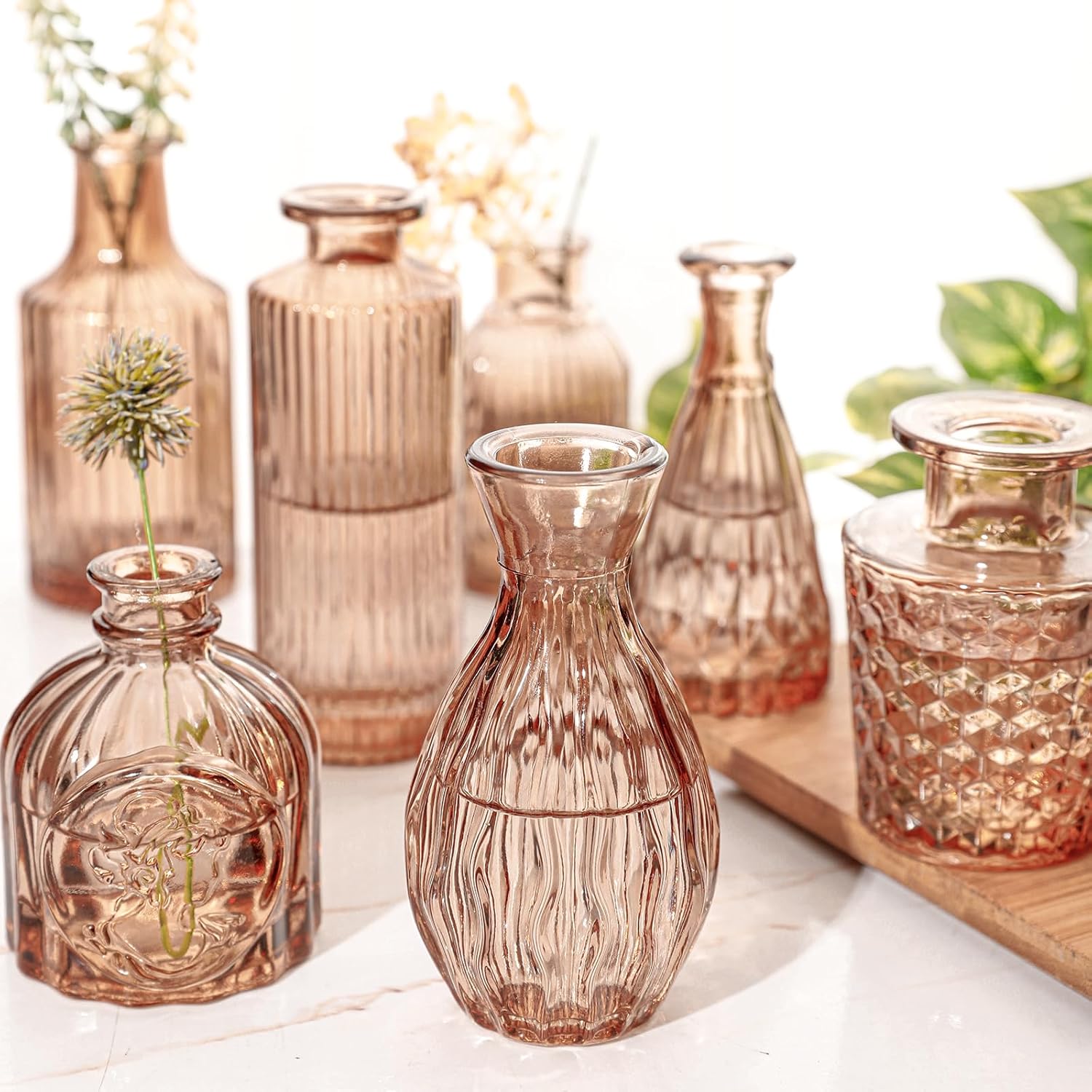 Glass Bud Vase Set of 32 Pcs, Small Glass Vases for Flowers, Amber Bud Vases in Bulk, Vintage Vases for Wedding Centerpieces, Wedding Decorations, Home Table Flower Decor - Image 5