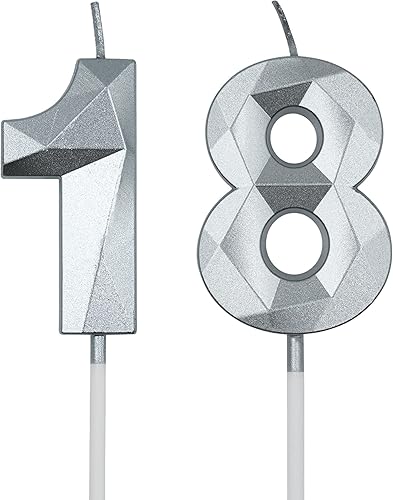 Velas de cumpleaños número 18 y 81 para tartas, velas plateadas con forma de diamante 3D con forma de diamante, decoraciones de cumpleaños,