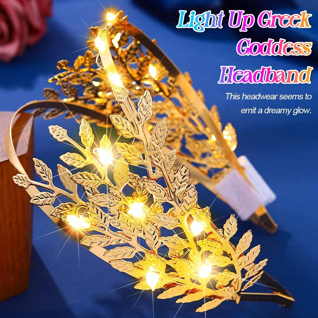 Zoestar Light Up Greek Goddess Headband LED Gold Leaf Crown Headbands Bridal Headpiece Hair Accessories for Women (Gold, One Size) - Image 2