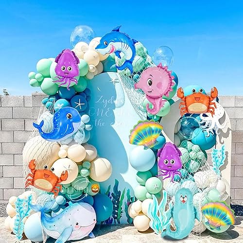 Miniatura 4 de 14 globos de papel de aluminio de animales marinos, globo de caballo de mar de dibujos animados de 14 pulgadas, globos de pulpo, globo de tiburón,