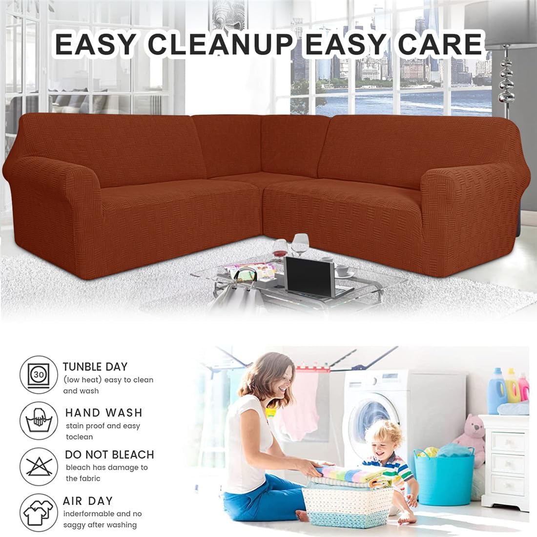 3 Pcs Stretch Soft Polyester Blend L Shaped Couch Covers for Sectional Corner Sofa Slipcover 5 Seat Couch Cover Furniture Protector Covers for Living Room