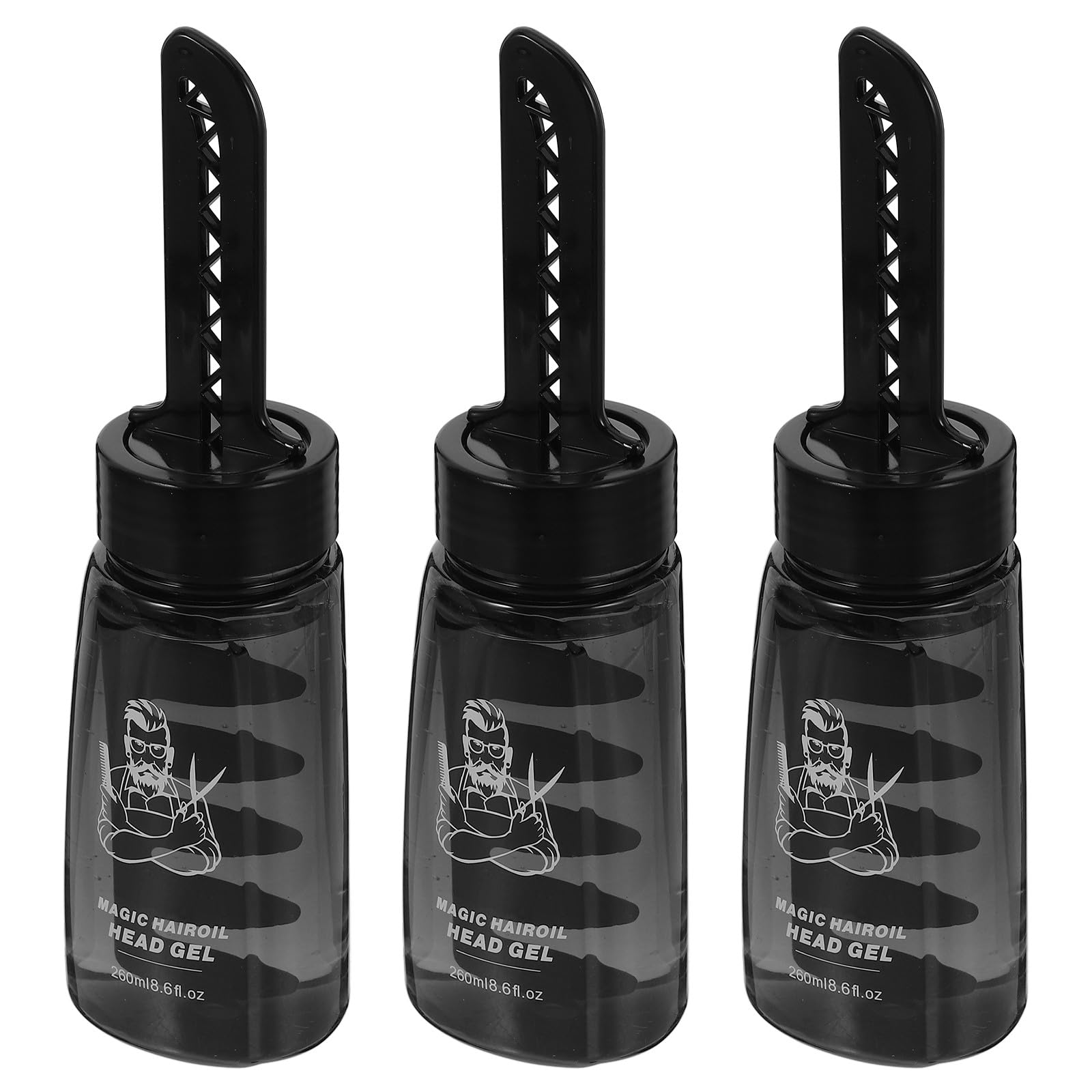 BETOOKY Botella Aplicadora de Gel para Peinar el Cabello para Hombres, 3 Unidades de 260 Ml, Envase Rellenable con Peine Integrado, Plástico Duradero, Adecuado para Uso en Casa