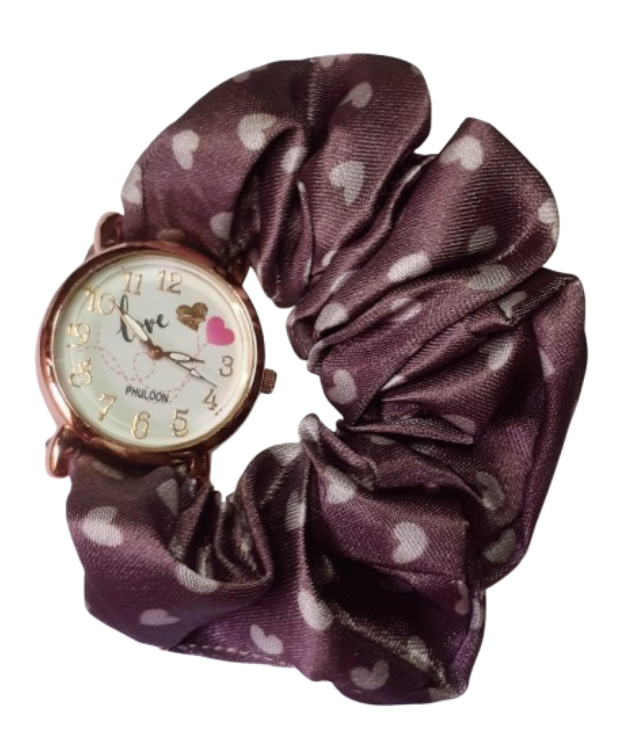 Scrunchie Analog Watches with Fabric Scurnchie wrist band for Women & Girls (Plum Printed) (B0D26D2FYM) Amazon Price History, Amazon Price Tracker