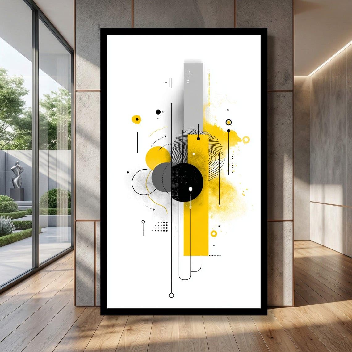 Lmycheng Frameless Abstract Geometric Canvas Wall Art, Yellow Black Shapes Posters, Minimalist Home Decor Painting, Contemporary Art Print(40X70cm/Frameless)
