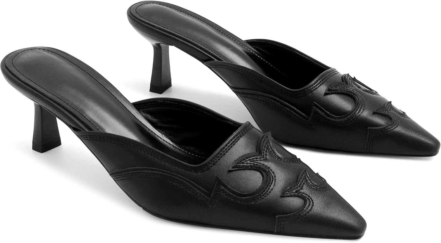 SOVANYOU Kitten Heel Mules for Women Pointed Toe Pumps Stitching Flame Design Close Toe Heels Comfortable Mules for Casual - Image 7