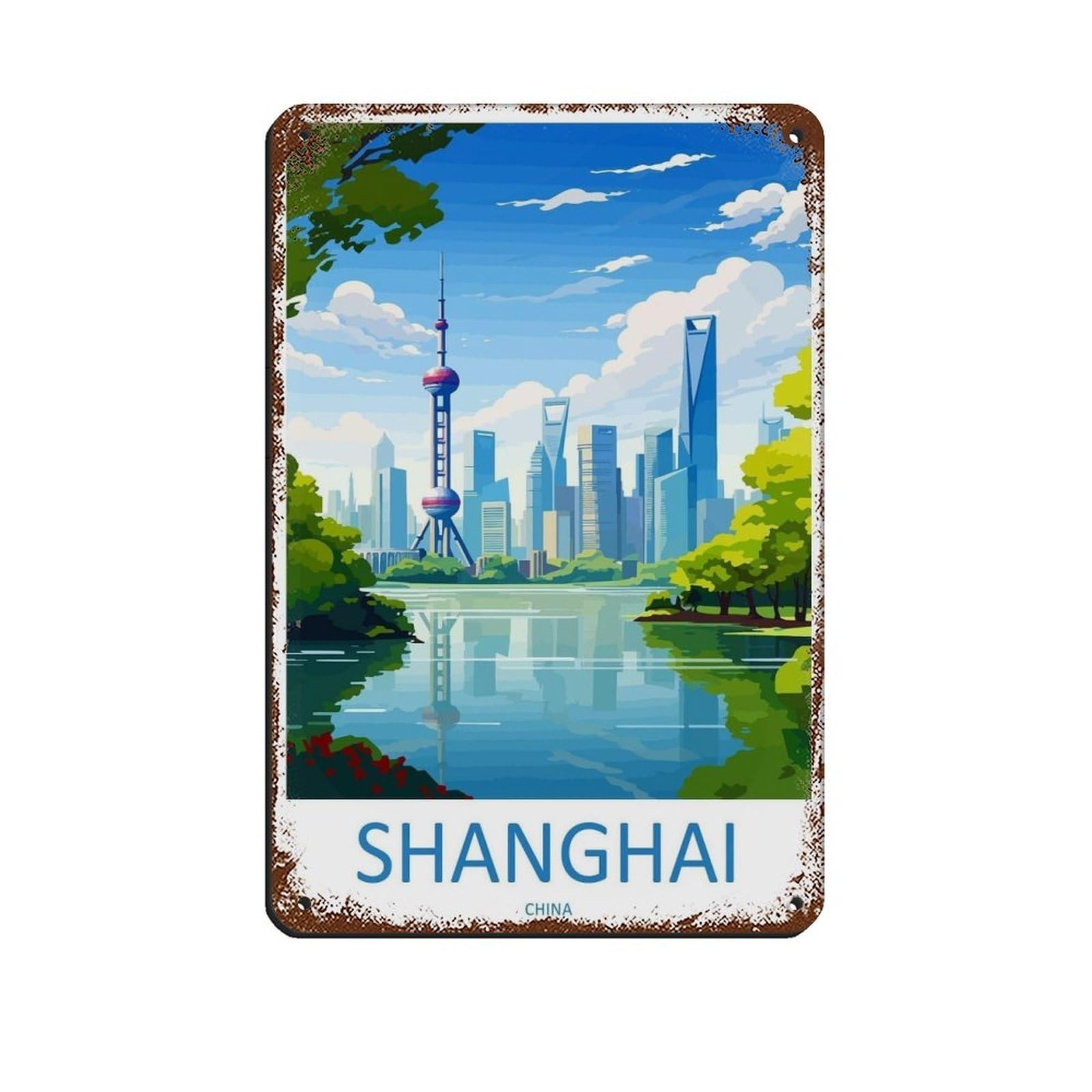 Shanghai Travel Art China Shanghai Art Gift (2) Tin Sign Vintage Metal Pub Club Cafe Bar Home Wall Art Decoration Poster Retro 8x12inch(20x30cm)