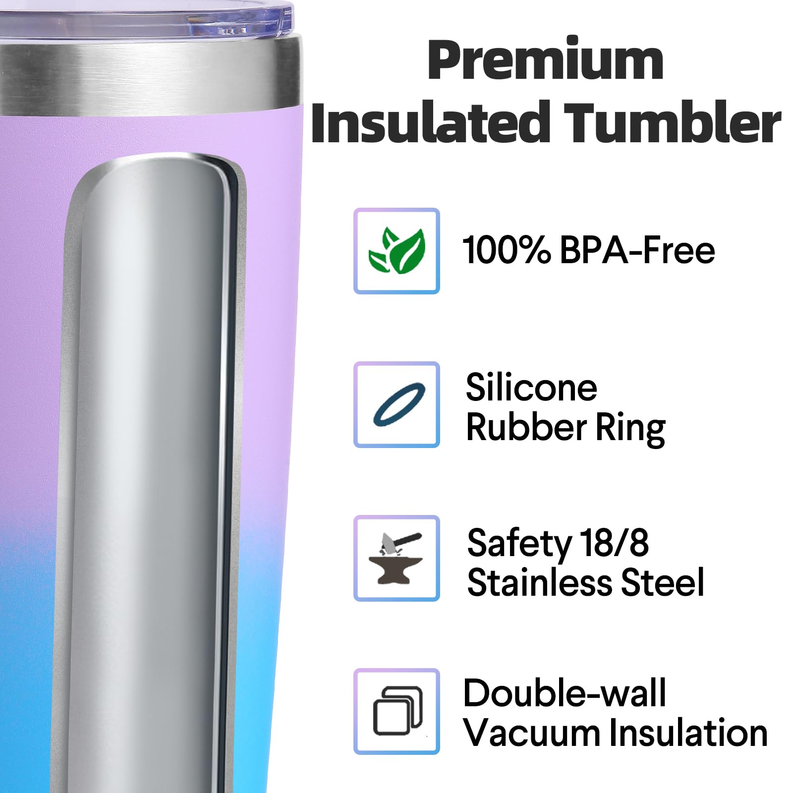 Volhoply 20oz 550ml Travel Insulated Tumbler with Lid and Straw - Image 3