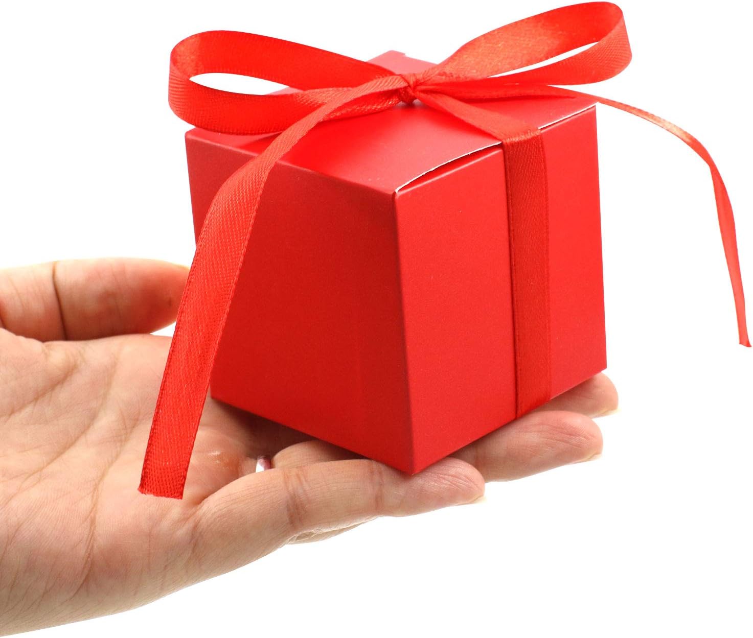 KPOSIYA 100 Pack Favor Boxes 2x2x2 inch Candy Boxes Red Gift Boxes with Ribbons for Wedding Baby Shower Decorations Birthday Party Supplies - Image 8