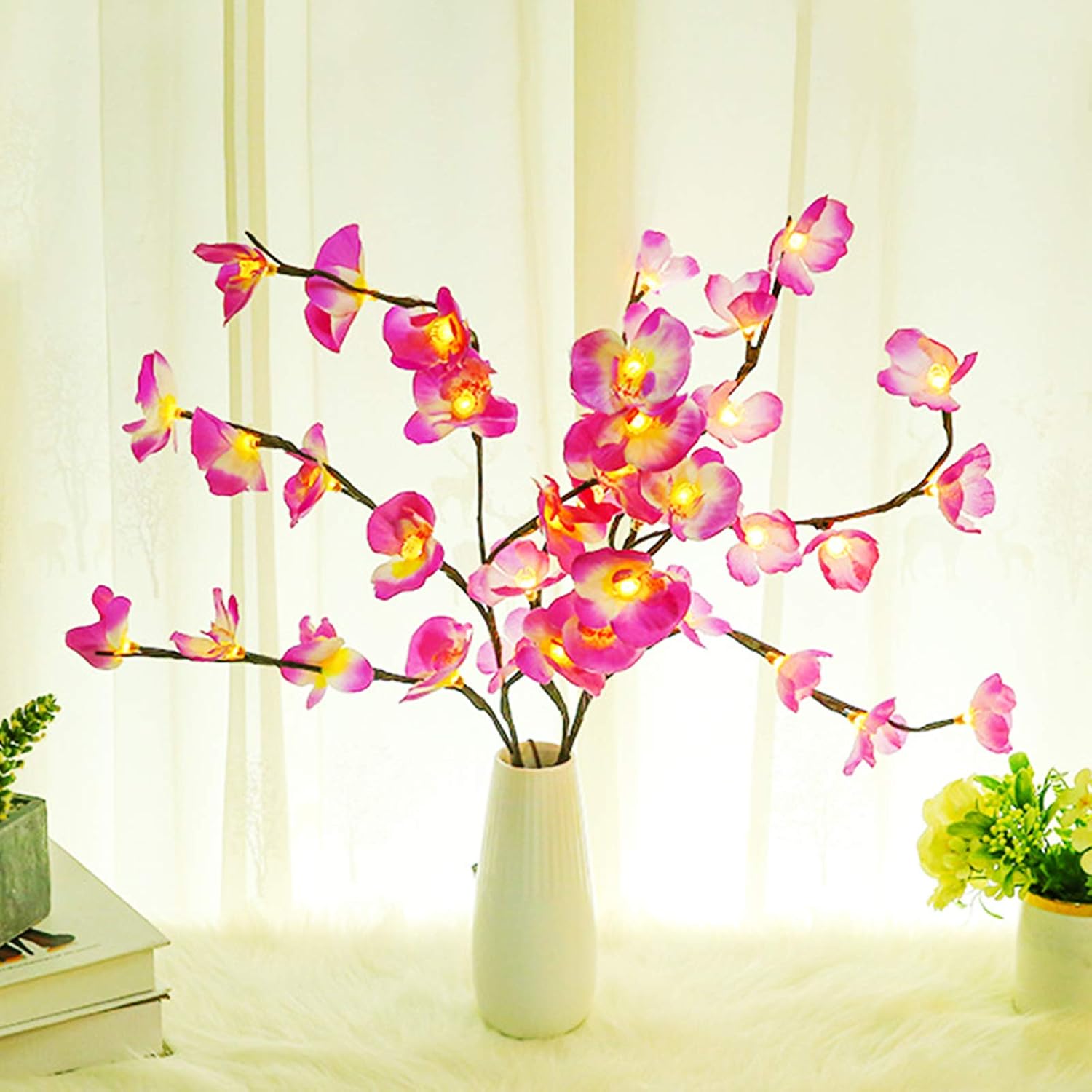 2 Pack Butterfly Orchid Tree Light LED Lights Battery Powered Decorative Tabletop Lighted Tree Lamp Lighted Branches LED Branch Lights for Christmas Room Home Romantic Decoration (Purple)