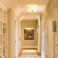 Vista 6 de 2-Light Flush Mount Ceiling Light Fixture, 12” Modern Close to Ceiling Light with White Fabric Linen Drum Shade, Round Ceiling Light for Bedroom