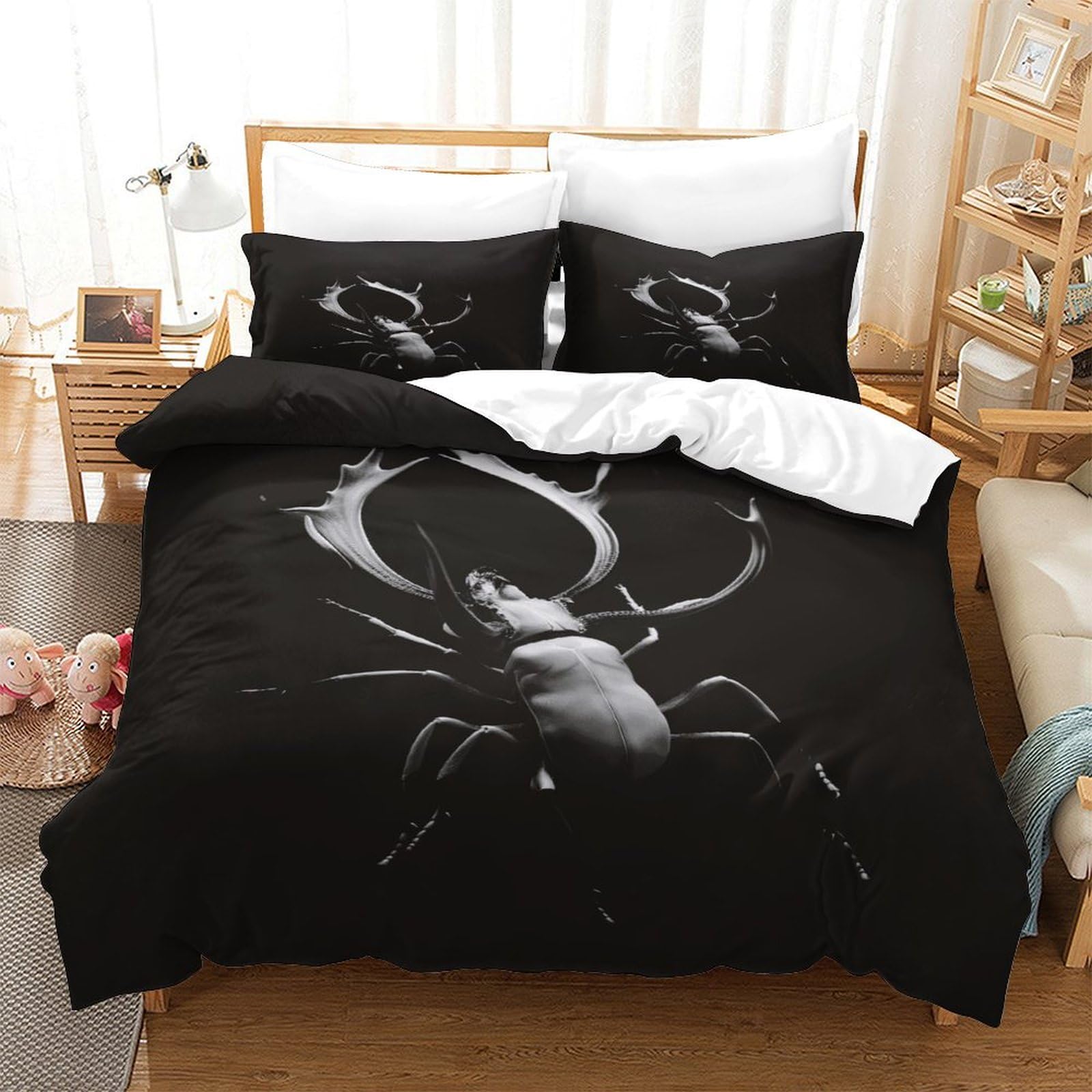 P1S9U7W5Y Realistic 3D Printed Beetle Duvet Cover Set 3 Pieces Microfiber Bedroom Decor Beetle Bedding Set for Adults Soft Breathable Single（140x200cm）