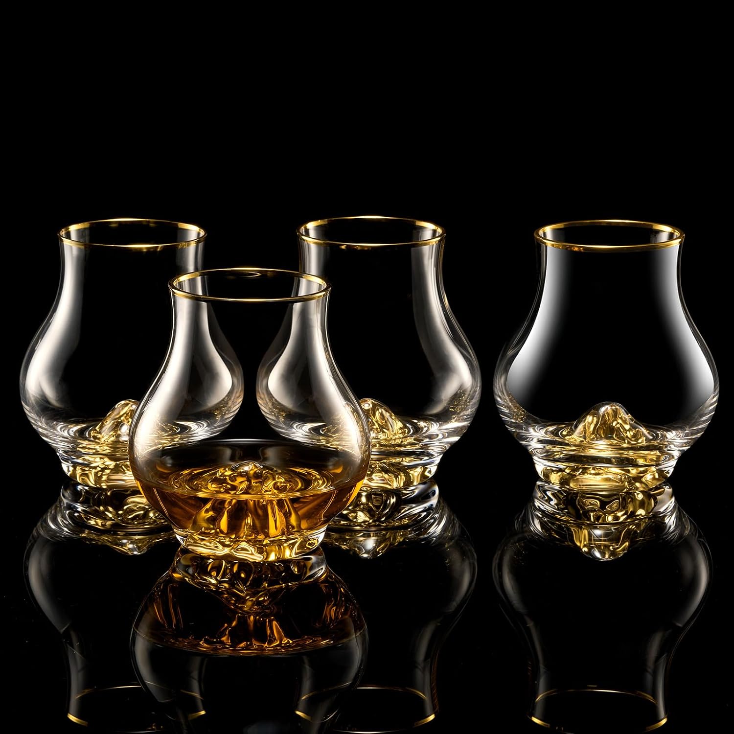 DUJUST Curvaceous Whiskey Glasses Set of 6 (7oz/205ml), Crystal Whiskey Glasses with 24K Gold Mountain, Old Fashioned Glass for Brandy/Cognac/Bourbon/Tequila, Luxury Gift, BPA-Free & Lead-Free