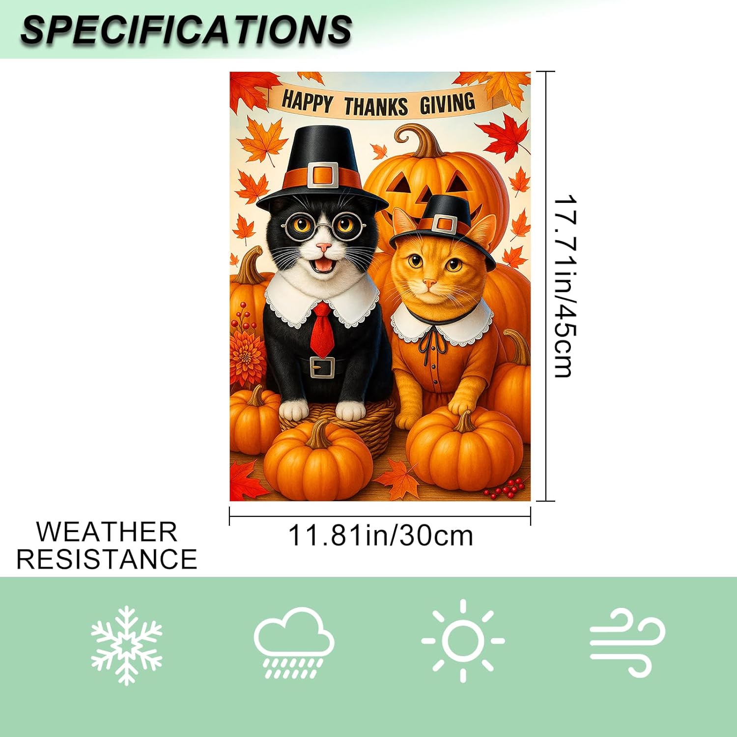 IVN Thanksgiving Garden Flag 12x18 Inch Double Sided Black and Orange Cats Pilgrim Costume Pumpkin Leaves Outdoor Yard Flag for Outside Home Front Door Lawn Porch Patio Welcome Decor - Image 4