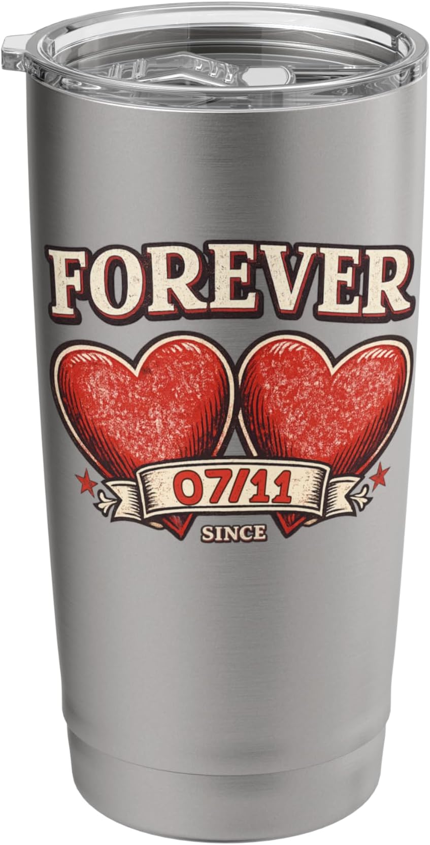 Forever Love 07/11 Shirt Hearts 11 July Anniversary Day Stainless Steel Insulated Tumbler