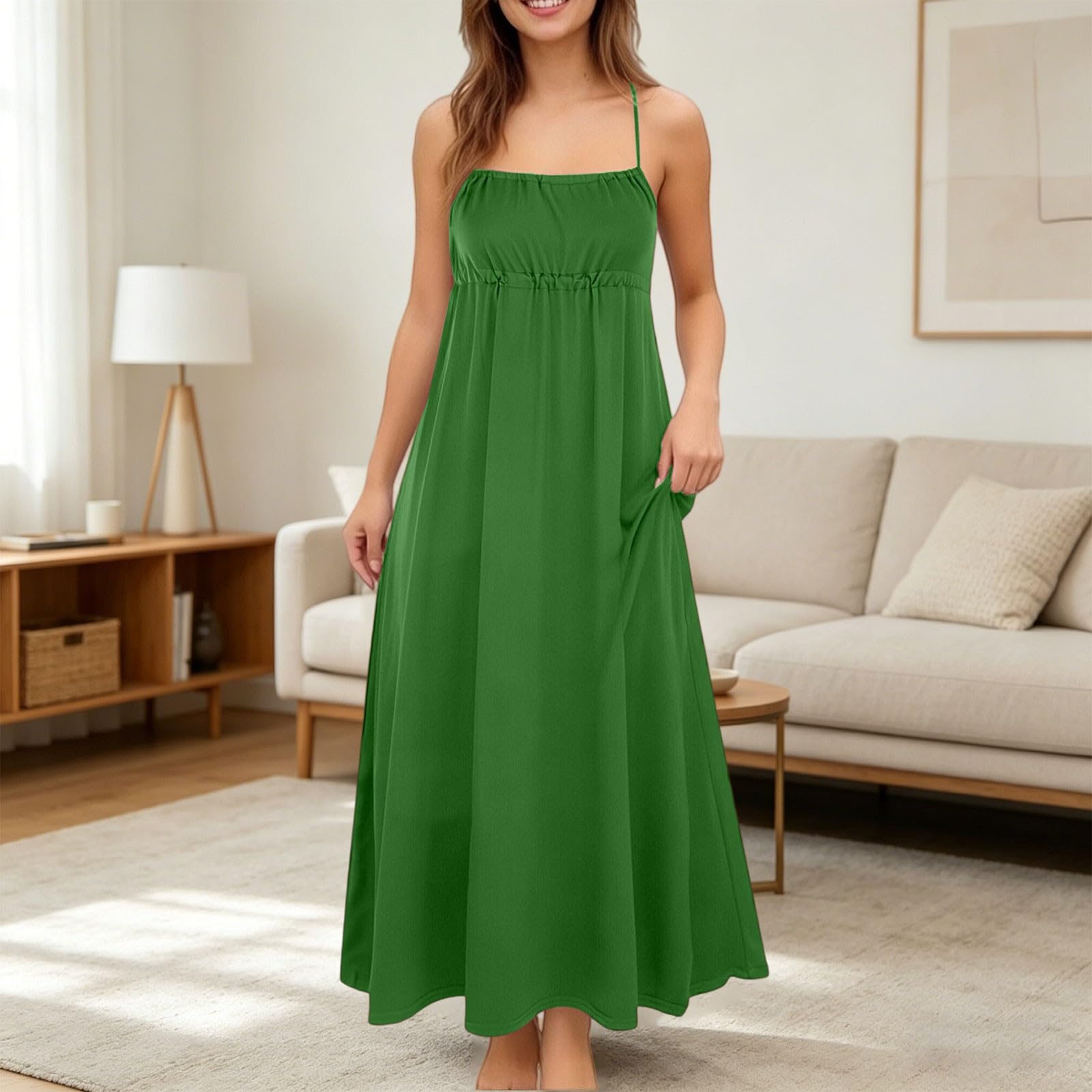 Vestido largo de muselina de verano para mujer, vestido informal ajustado, sin mangas, elegante, bohemio, vestido de playa, tirantes delgados, vestido de línea A, vestido de ocio aireado