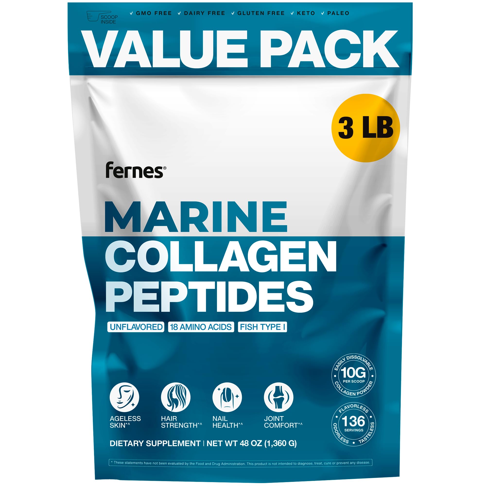 Amazon.com: Fernes Marine Collagen Peptides for Women Men (3LB