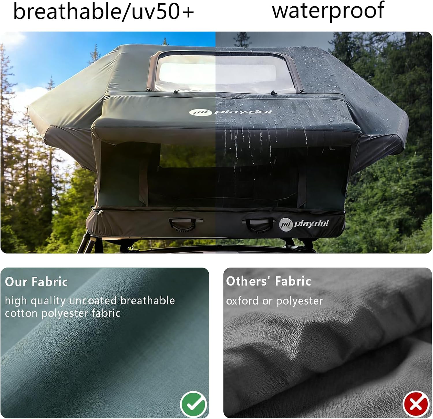 Large Rooftop Tent Air Car Tents,Waterproof Inflatable Rooftoptent Pop-Up Cotton&Polyester Tent with Skylight for SUV Truck Car Camping,Easy Setup