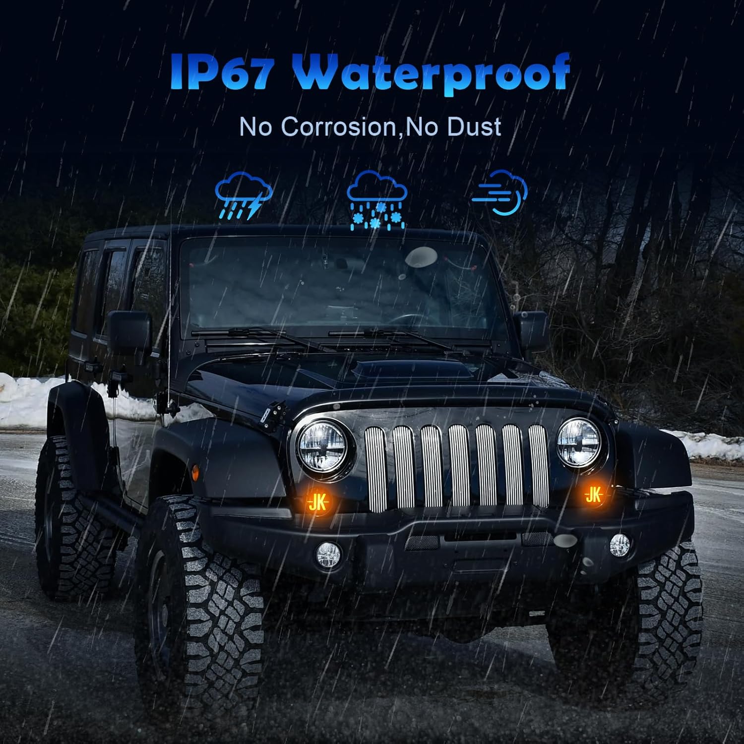 LED Turn Signal Lights Compatible with Wrangler JK 2007-2017, 2PCS Daytime Running Lights LED, Front Amber Turn Signal Lamp, White DRL Front Grill Indicator Parking Light, Clear Lens