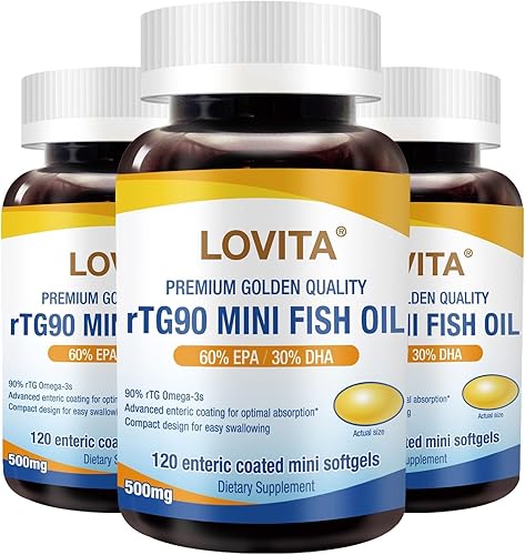 Mini aceite de pescado de 1000 mg por porción, 90% aceite de pescado Omega 3 súper altamente concentrado, sin erupciones para un corazón, cerebro y