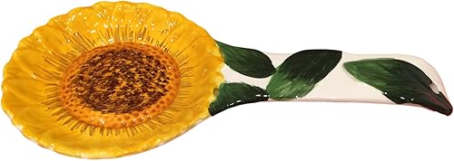 Miniatura 2 de Cuchara de cerámica pintada a mano con girasol 3D Toscana para encimera de cocina, soporte para utensilios para cuchara, cucharón, espátula,