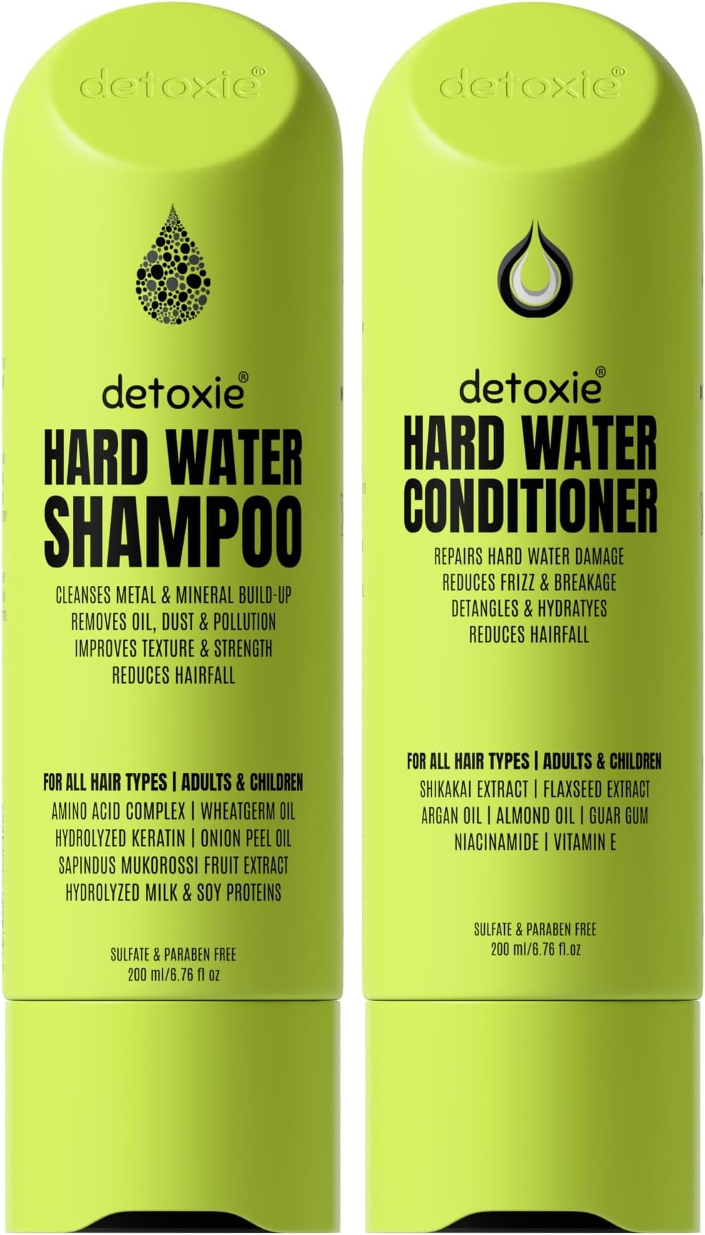 Detoxie Hard Water Repair Combo | Shampoo (200ml) + Conditioner (200ml) | Cleanses Mineral & Metal Build-Up, Reduces Hairfall, Softens & Repairs Damage | Safe for Adults & Children | All Hair Types