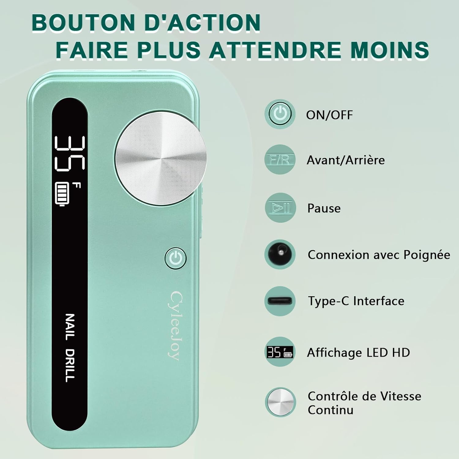 Nail Drill Cordless, 35000 RPM Electric Nail Filer for Acrylic Nails, Professional Acrylic Nail Kit with Bits, Rechargeable Nail Efile Portable Manicure Kit for Women Home & Salon (Green)