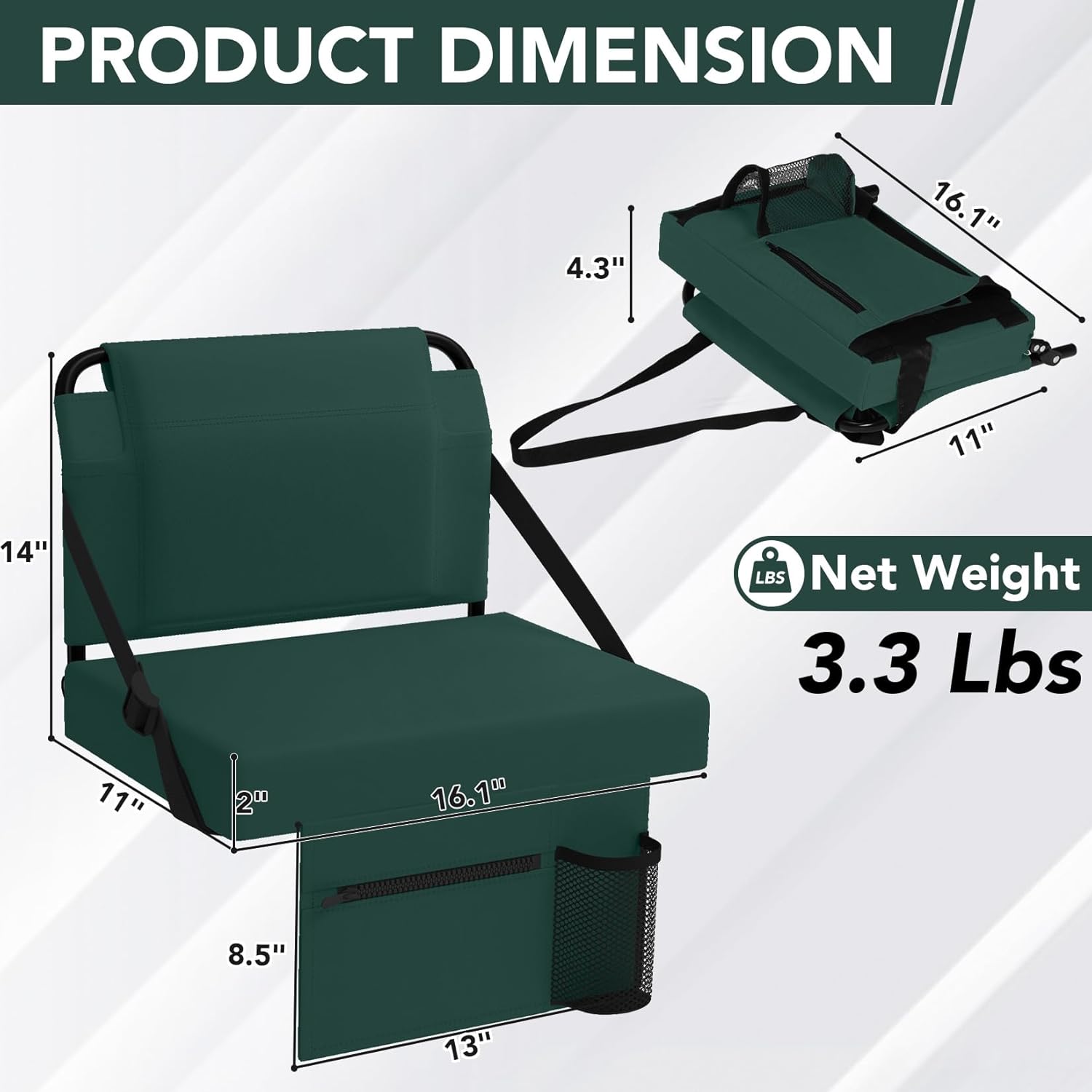 Stadium Seats with Back Support 1PACK Adjustable Bleacher Chairs with Back and Cushion Bleacher Seat with Cup Holder, Carry Handle & Shoulder Strap for Outdoor Sports Events, Picnics