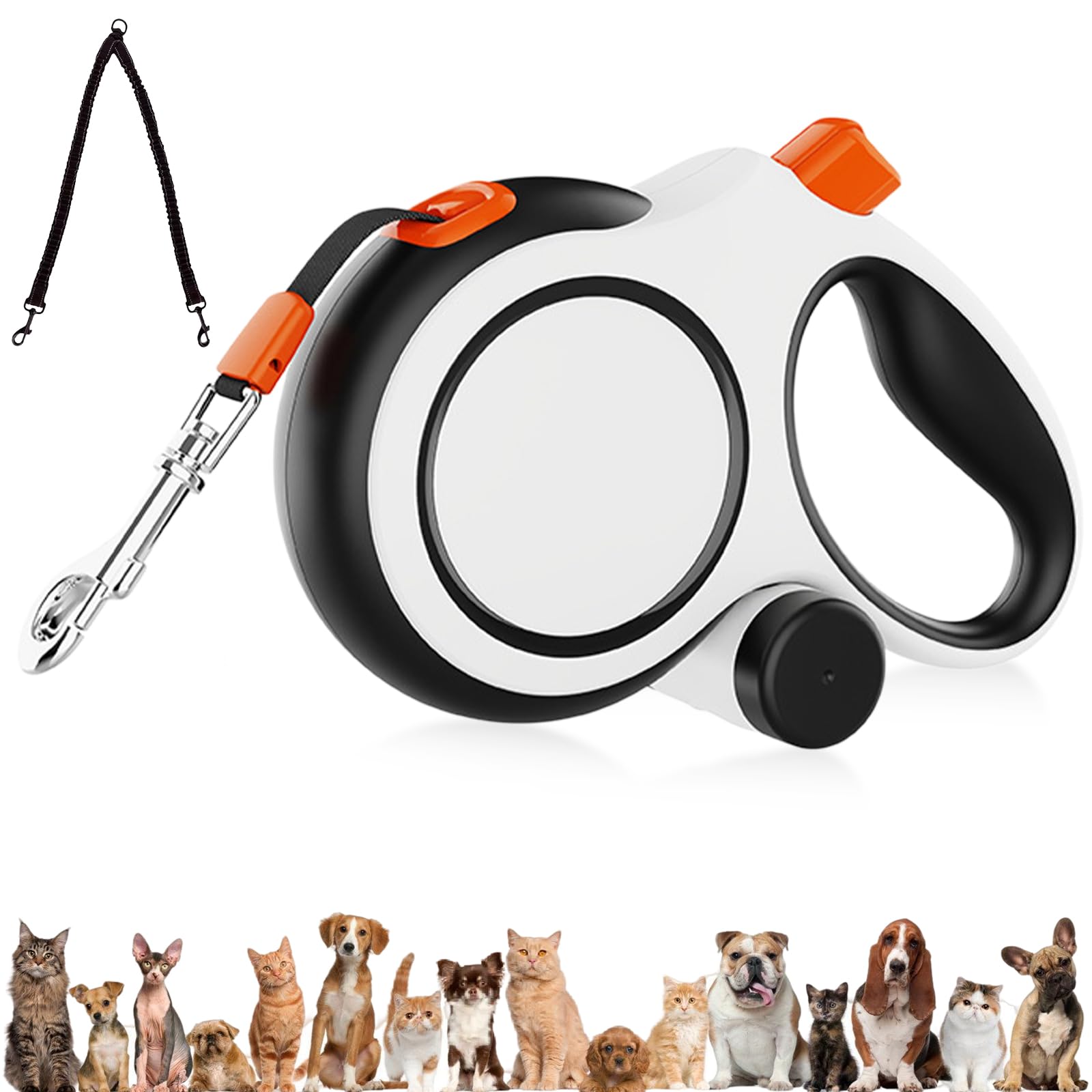 PRITOK Double Dog Lead: Retractable Hands Free Dog Lead, Nylon Bungee Dog Lead, Waist Dog Lead, for Outdoor Walking (White/5m/50kg)