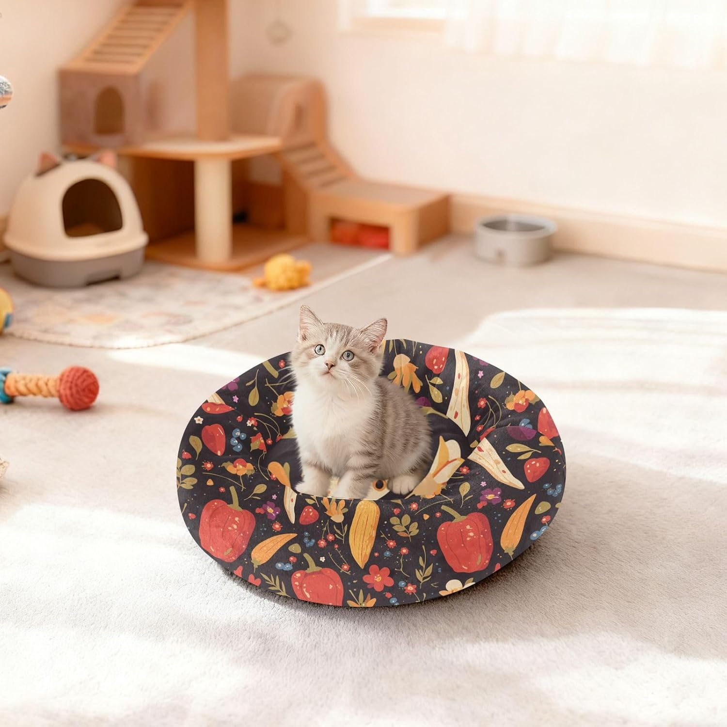 Pet Dog Bed Anti-Slip Fluffy Dog Pillow Bed for Extra Small Size Pets Sleeping M Vintage Cartoon Pepper with Florals