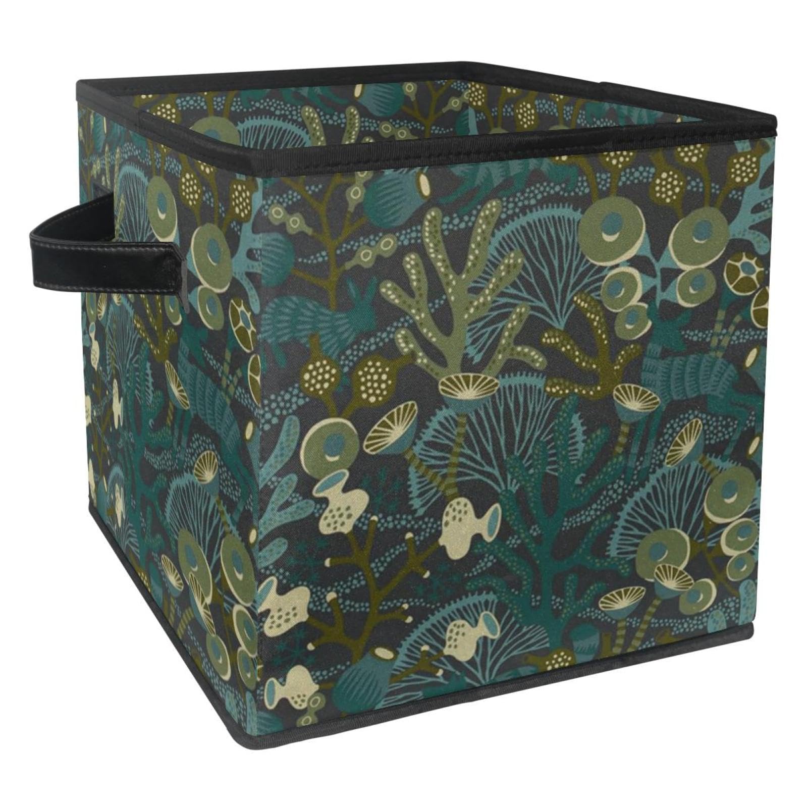 Boîte de rangement pliable motif corail, cube en tissu premium avec poignées robustes pour armoire