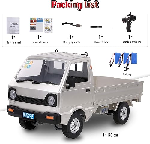 Miniatura 9 de GoolRC WPL D12 - Coche a control remoto a escala 110 de 2.4 GHz, camión de simulación de deriva con motor cepillado, faros LED, motor central de