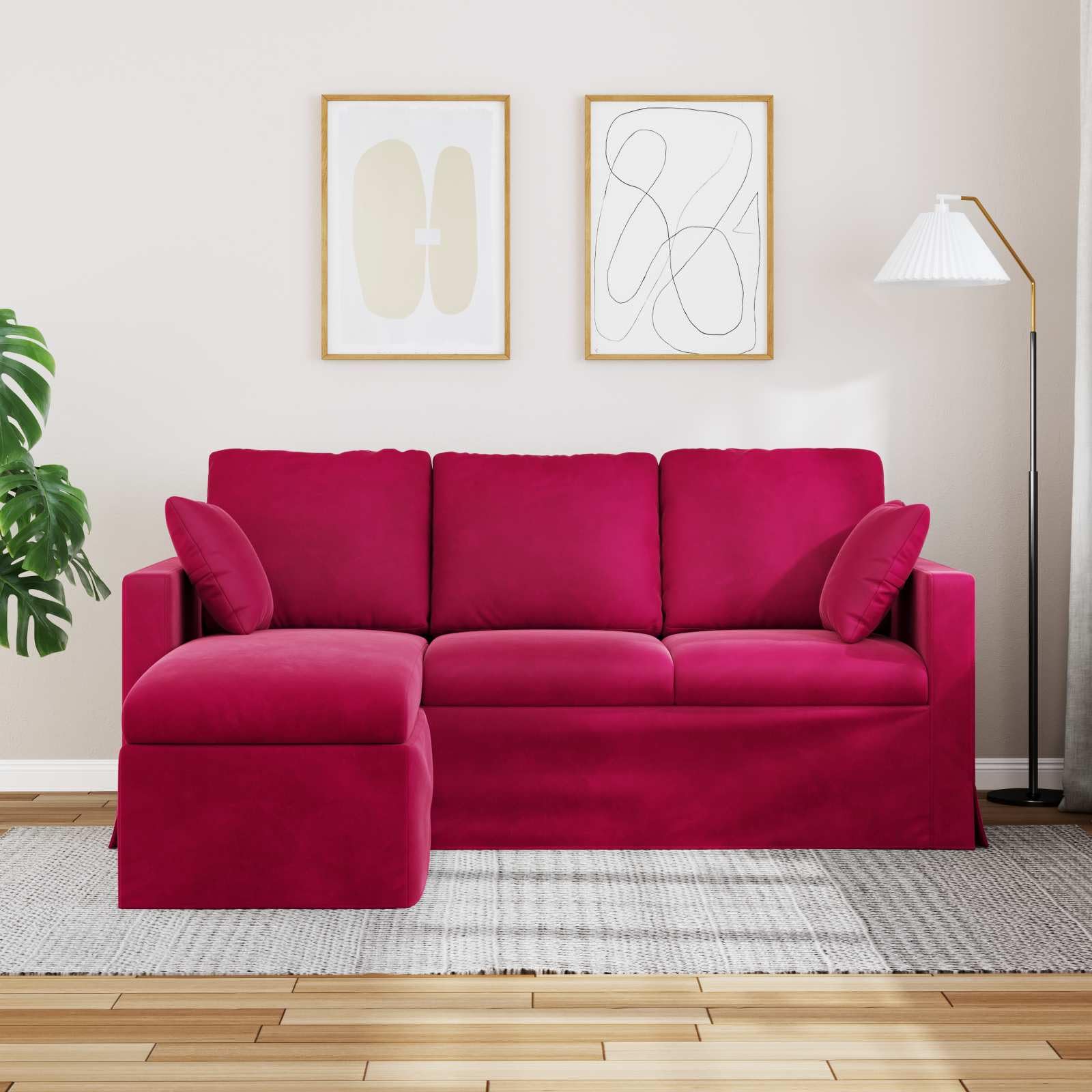 Sofá de terciopelo rojo vino, estructura de metal y patas de plástico, moderno sofá de salón en rojo vino con cojín ergonómico, diseño estable para relajarse