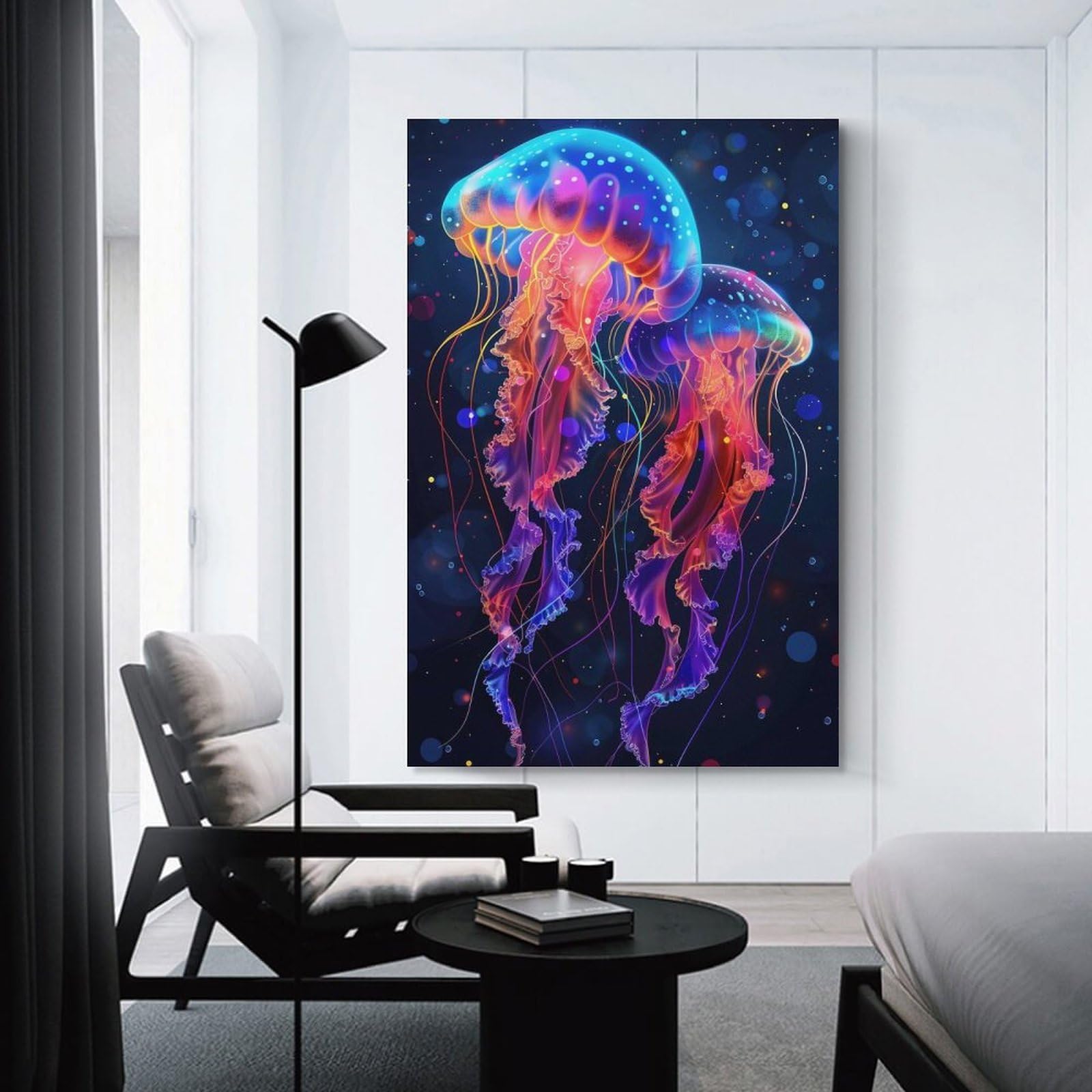 Junmoney Unframe-Style-8-2 Wall Picture Print Neon Jellyfishes, 20X30inch(50X75cm), For Hallway, Bedroom Or Modern Interiors, Thoughtful Wall Decor For Art Lovers