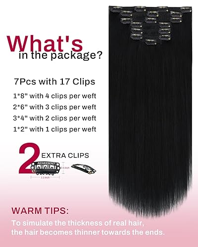 Miniatura 3 de Moresoo Extensiones de cabello humano real con clip, extensiones de cabello humano Remy negro con clip para mujeres negras, extensiones de cabello
