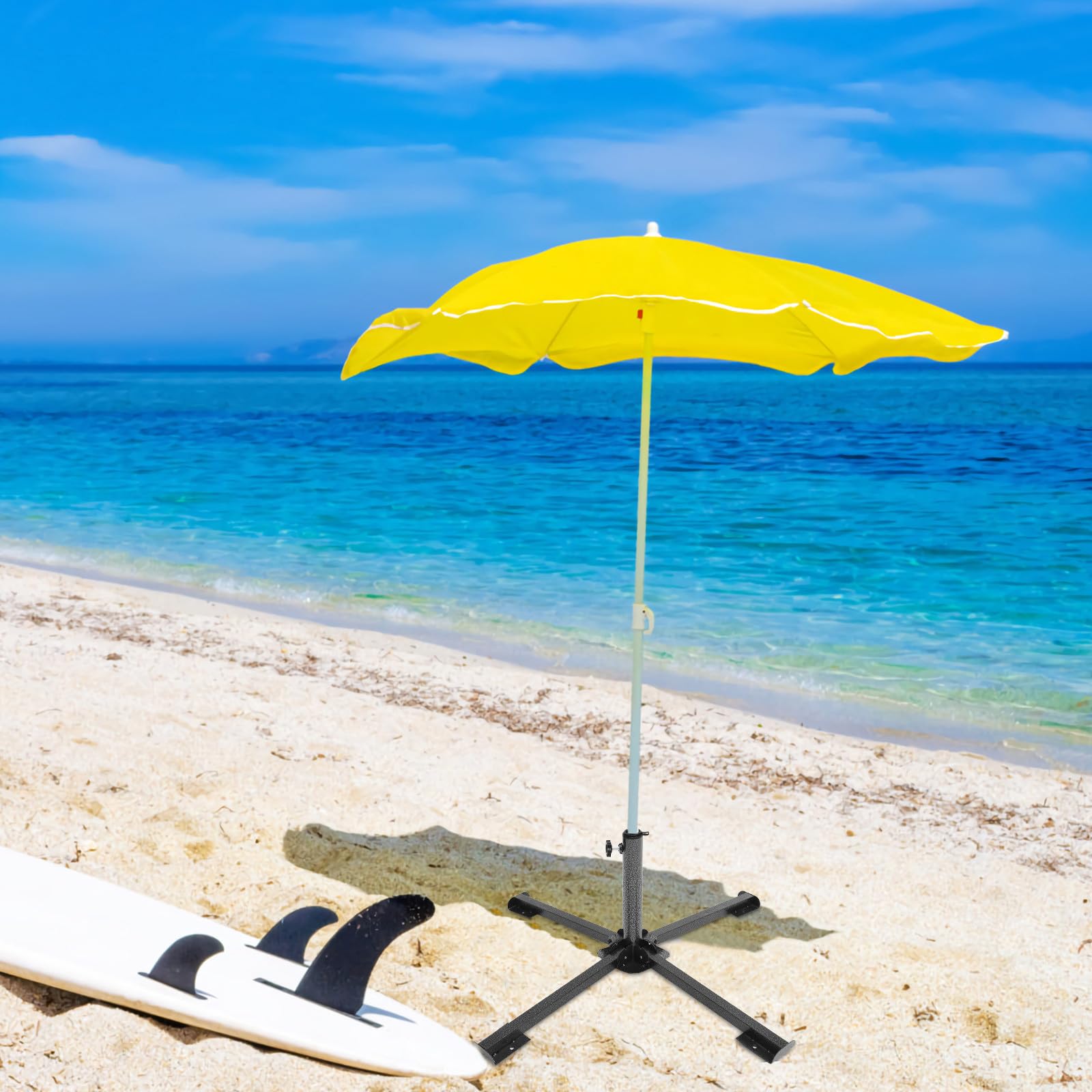 Przenośny, wytrzymały stojak na parasol plażowy – składana żelazna podstawa zapewnia stabilność, idealna do użytku na zewnątrz, wędkowania i na tarasie - i niezawodne wsparcie.