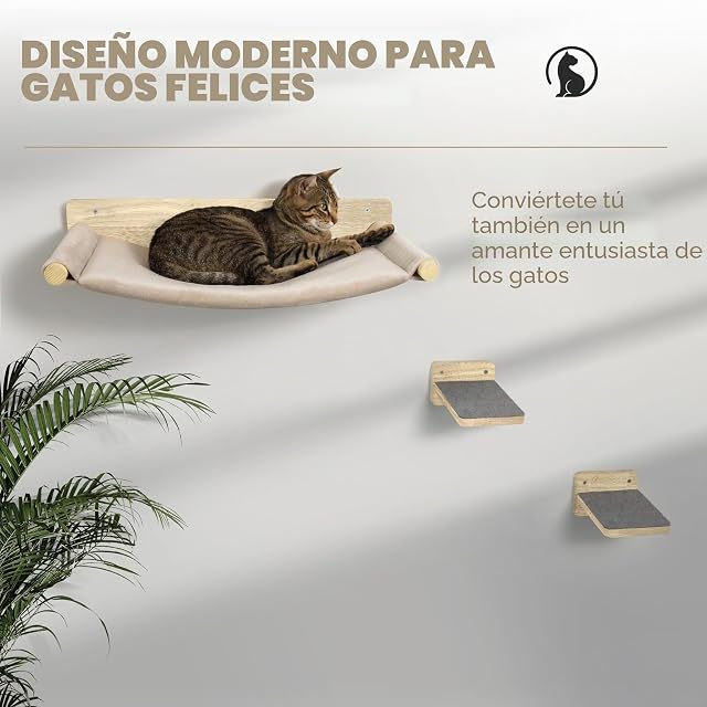 Foto 7 de 8 de WOOWOOD® Pared de escalada para gatos - 2X Escaleras de pared para gatos [Madera maciza] - Rascador para pared