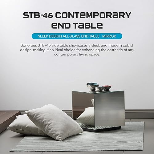 Miniatura 3 de SONOROUS Mesa Auxiliar Premium de Vidrio Templado - Mesita de Noche de Lujo y Mesita de Cama para Dormitorio o Sala de Estar - Mesa de Extremo de